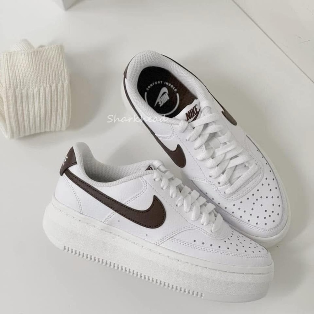 Nike Wmns Court Vision Alta LTR in the colorway White/Baroque Brown/Sail